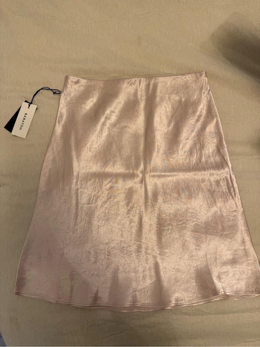 Babaton Satin A-Line Midi Skirt in Pale Blush - Picture 2 of 3